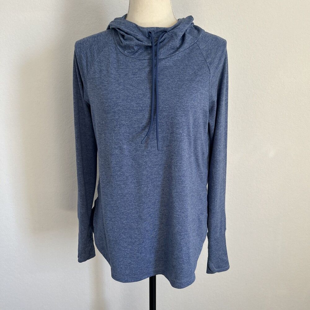 Athleta Hooded Sweatshirt Blue Heathered Lightweight Jersey Hoodie Sz S